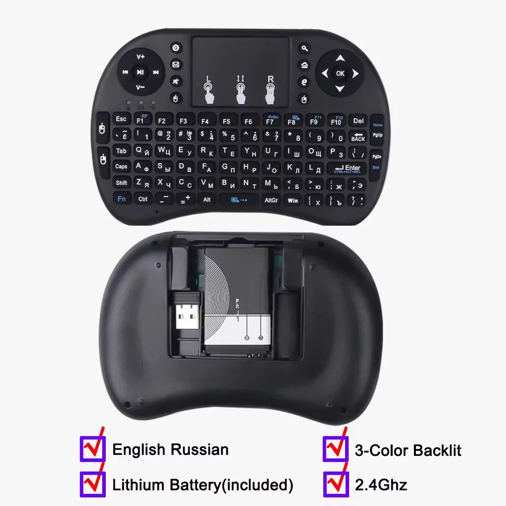KEBIDUMEI Mini Wireless Keyboard with Scroll Wheel Touchpad 8 Color Backlit BT 2.4G Dual Mode Air Mouse Remote for PC TV Box