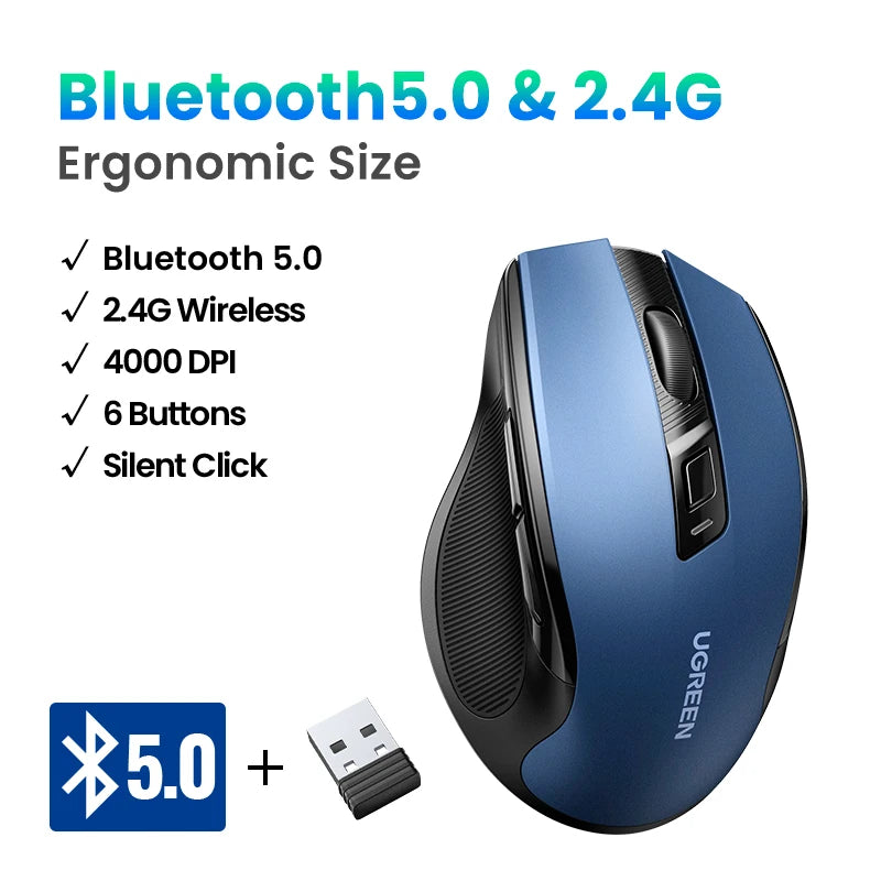 UGREEN Ergonomic 6-Button Wireless Mouse