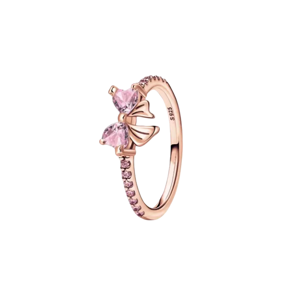 Silver Bow Love Flower Ring