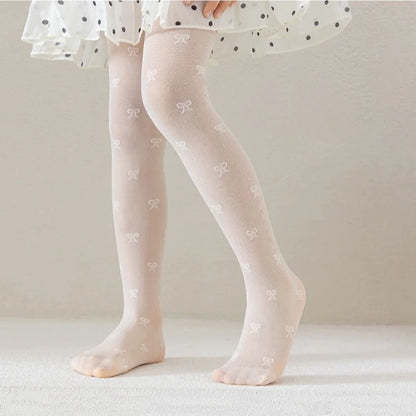 Summer Kids Thin Tights Girls Fashion Bow Print Stockings Baby Mesh Breathable Princess Pantyhose Children Ballet Dance Leggings
