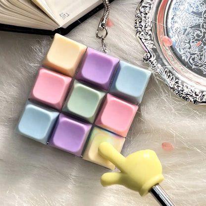 Bright Light 9 Keys Mechanical Axis Keychain Button Keycap Shaft Switch Relief Stress Toy Finger Clicker Key Ring Chain Gift