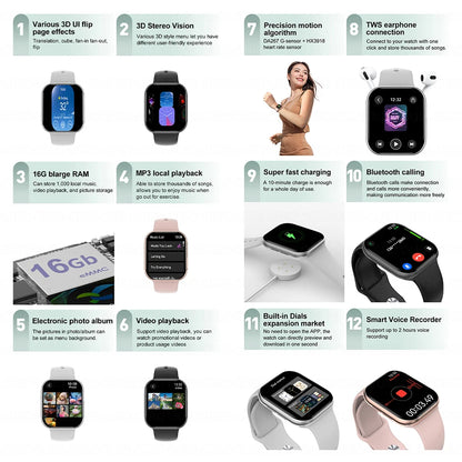 New DT Watch 10 Smartwatch 16GB Large Memory NFC 3D Stereo Vision Compass Muiti-Sport Mode Waterproof Bluetooth call Smartwatch