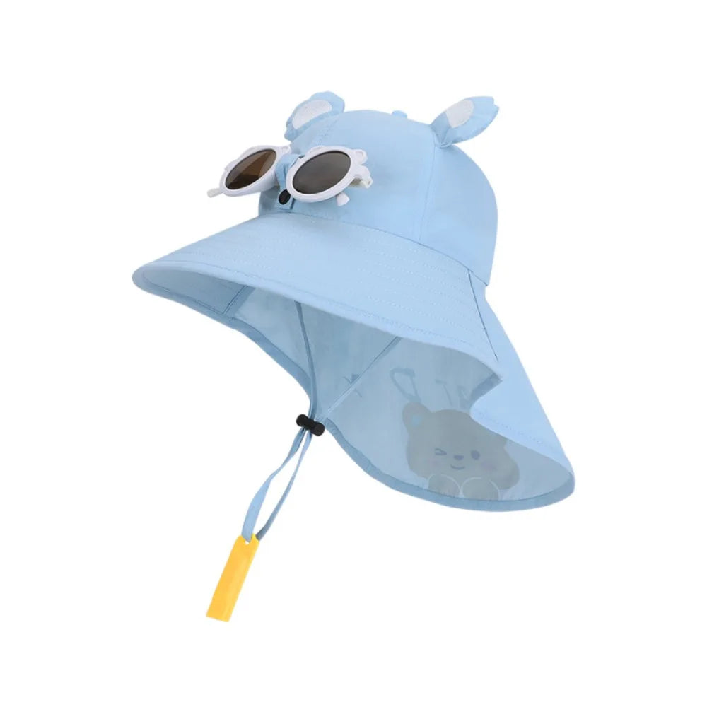 Big Brim Children's Sun Hat Sun Protection Extended Shawl Children Beach Cap Neck Cover Breathable Cartoon Fisherman Hat