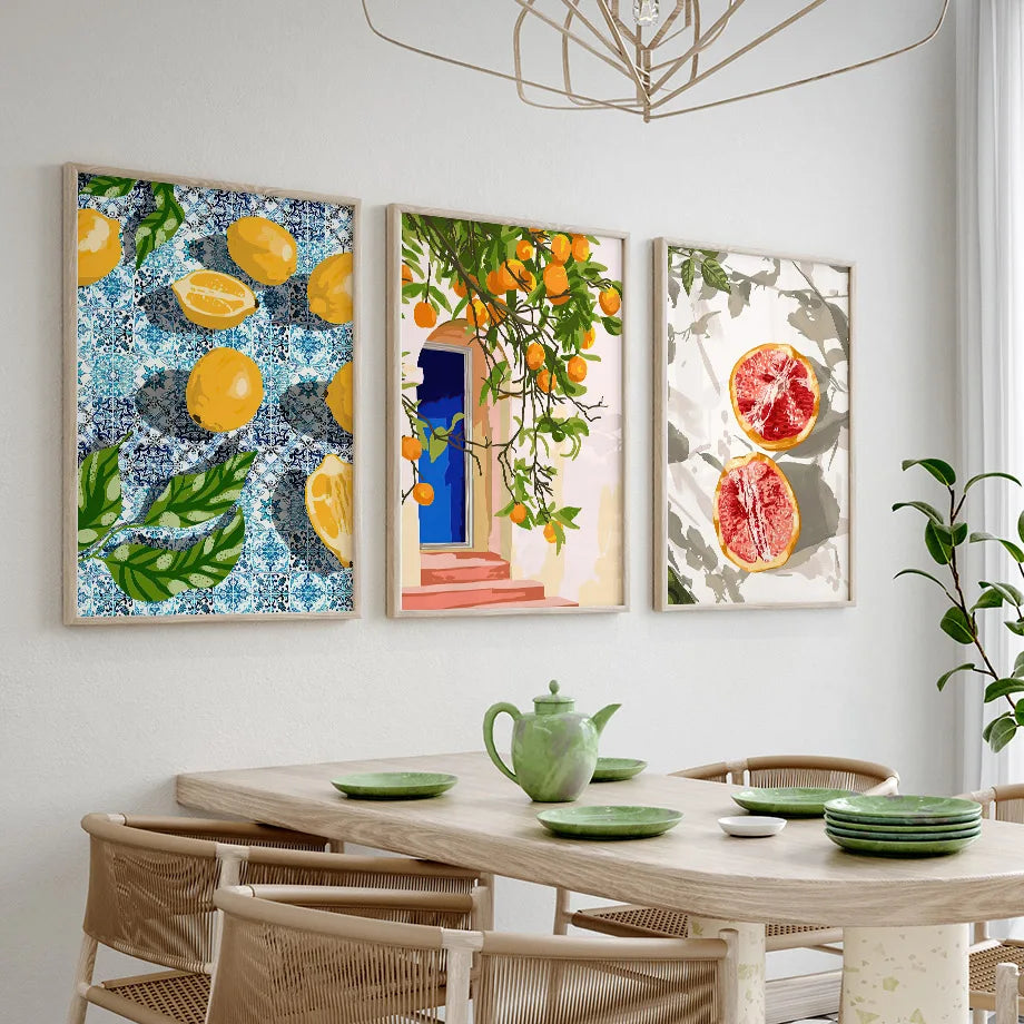 Garden Lemon Fruit Flower Plants Abstract Illustration Poster And Prints Wall Art Canvas Painting Pictures For Living Room Decor