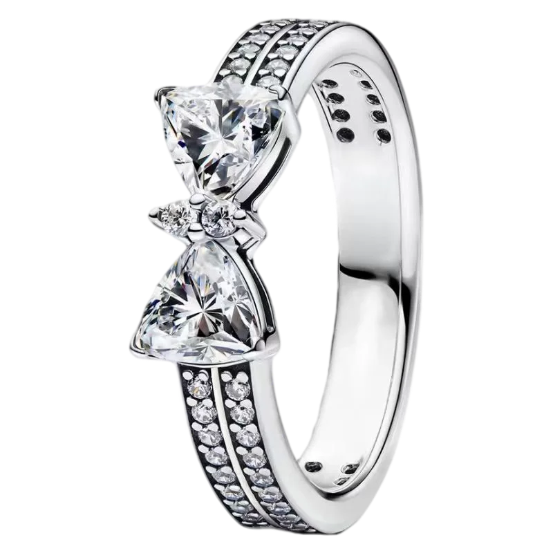 S925 Silver Bow Love Flower Ring Fashionable and High End Style Ring