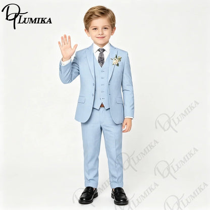 Handsome Linen Boys Suit 4-Piece Set with Floral Bow Tie 2026 Classic Formal Blazer Vest Pants for Ring Bearer Wedding Party