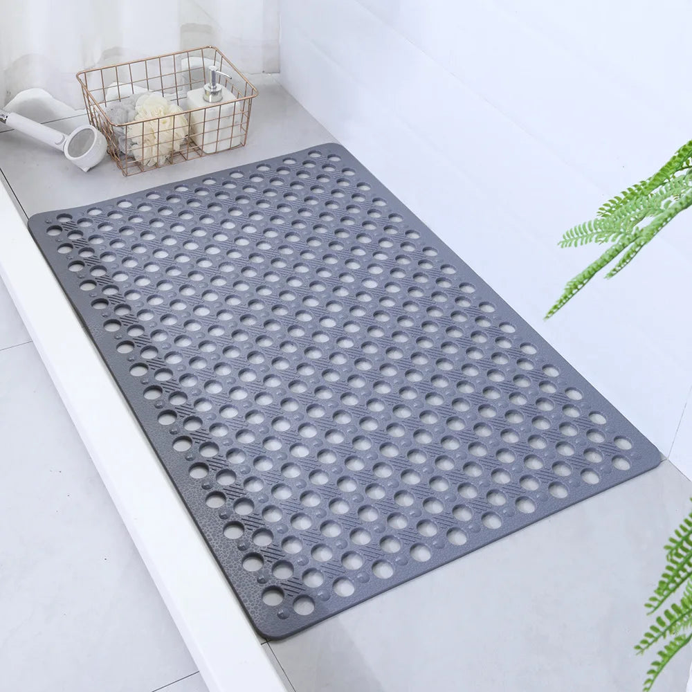 1pc Bathroom Non-Slip Mat With Suction Cup, 43x75cm Bath Rug, Shower Mat Round Hole Design, Bathroom Massage Ring, Quick Drain