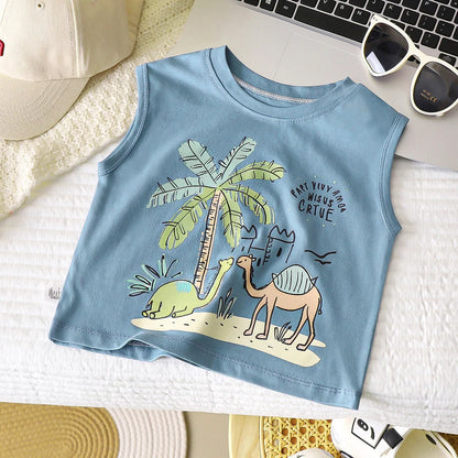 Kids Cartoon Tank Sleeveless Top Children Breathable Cotton T-shirt Vest Summer New Fashion Clothing