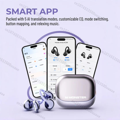 Monster AirClip AC235 AI Translator Ear Clip Earbuds HiFi Stereo Bluetooth 6.0 Headphone TWS Wireless Sport Earphone with APP