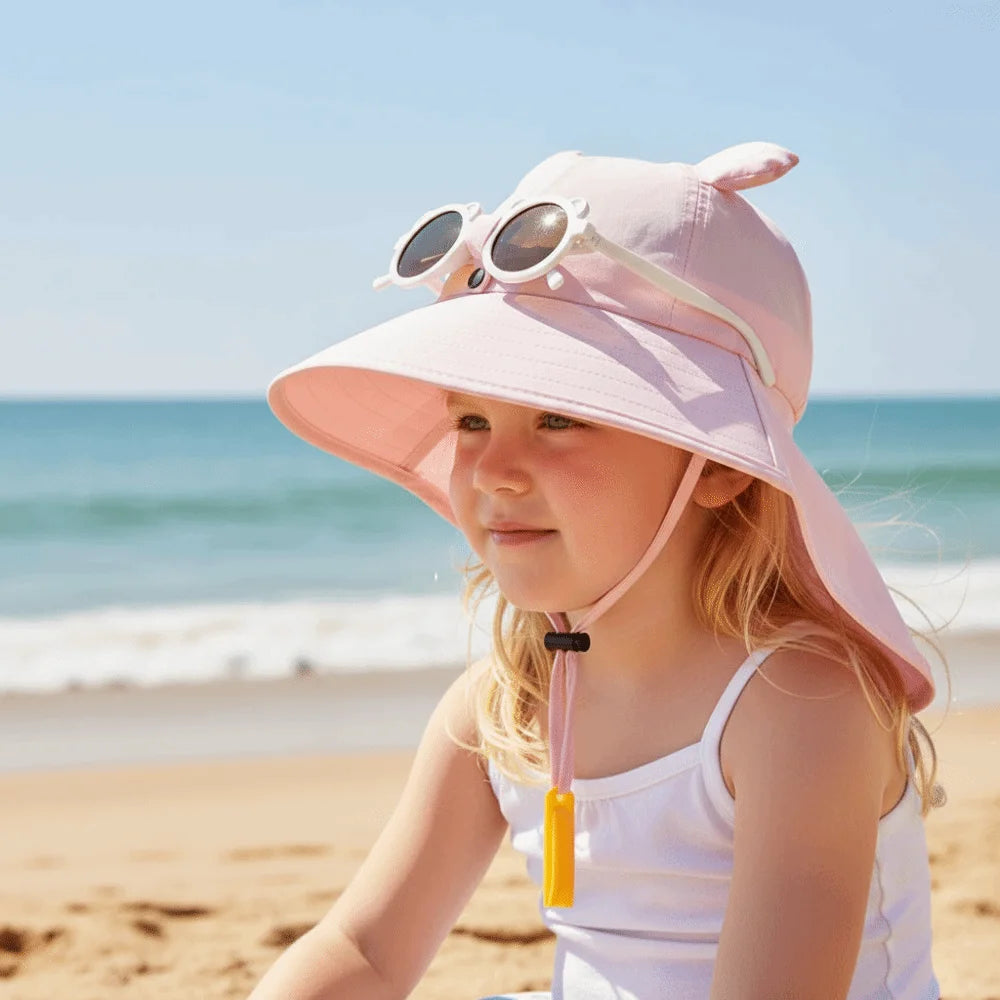 Big Brim Children's Sun Hat Sun Protection Extended Shawl Children Beach Cap Neck Cover Breathable Cartoon Fisherman Hat