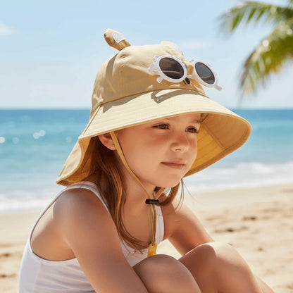 Big Brim Children's Sun Hat Sun Protection Extended Shawl Children Beach Cap Neck Cover Breathable Cartoon Fisherman Hat