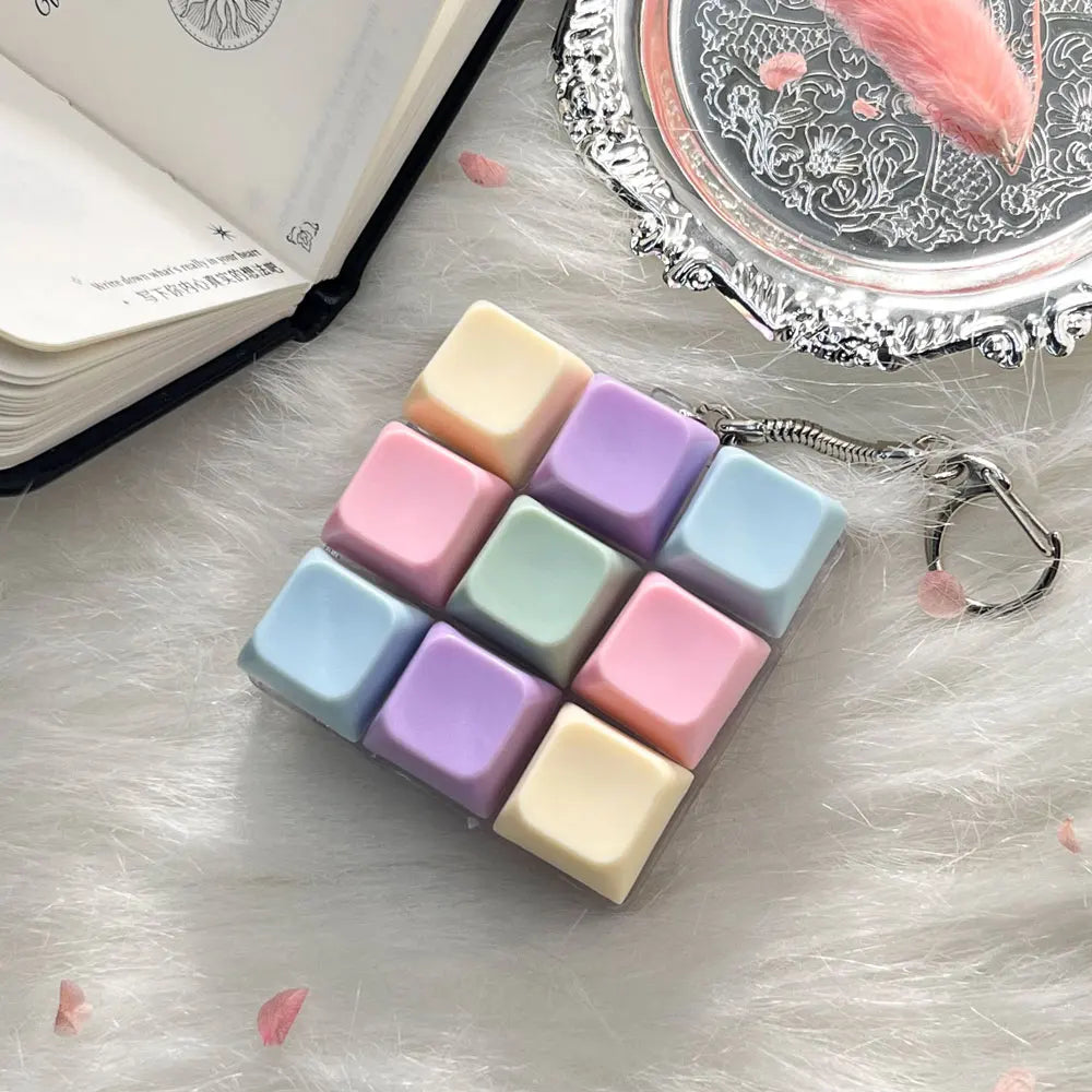 Bright Light 9 Keys Mechanical Axis Keychain Button Keycap Shaft Switch Relief Stress Toy Finger Clicker Key Ring Chain Gift