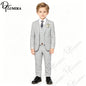 Handsome Linen Boys Suit 4-Piece Set with Floral Bow Tie 2026 Classic Formal Blazer Vest Pants for Ring Bearer Wedding Party