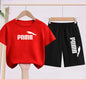 Summer 2 Piece Set 3-12 Age Children T-Shirt Letters Casual Short Sleeve+Shorts Boy Girl Comfortable Breathable Sportswear