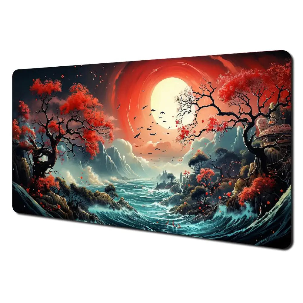 Red and Black Art Landscapes Large Mouse Pad Anti-Slip Durable Desk Mat Offices Accessories Keyboard Mouse Mat Tapis De Bureau