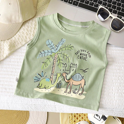 Kids Cartoon Tank Sleeveless Top Children Breathable Cotton T-shirt Vest Summer New Fashion Clothing