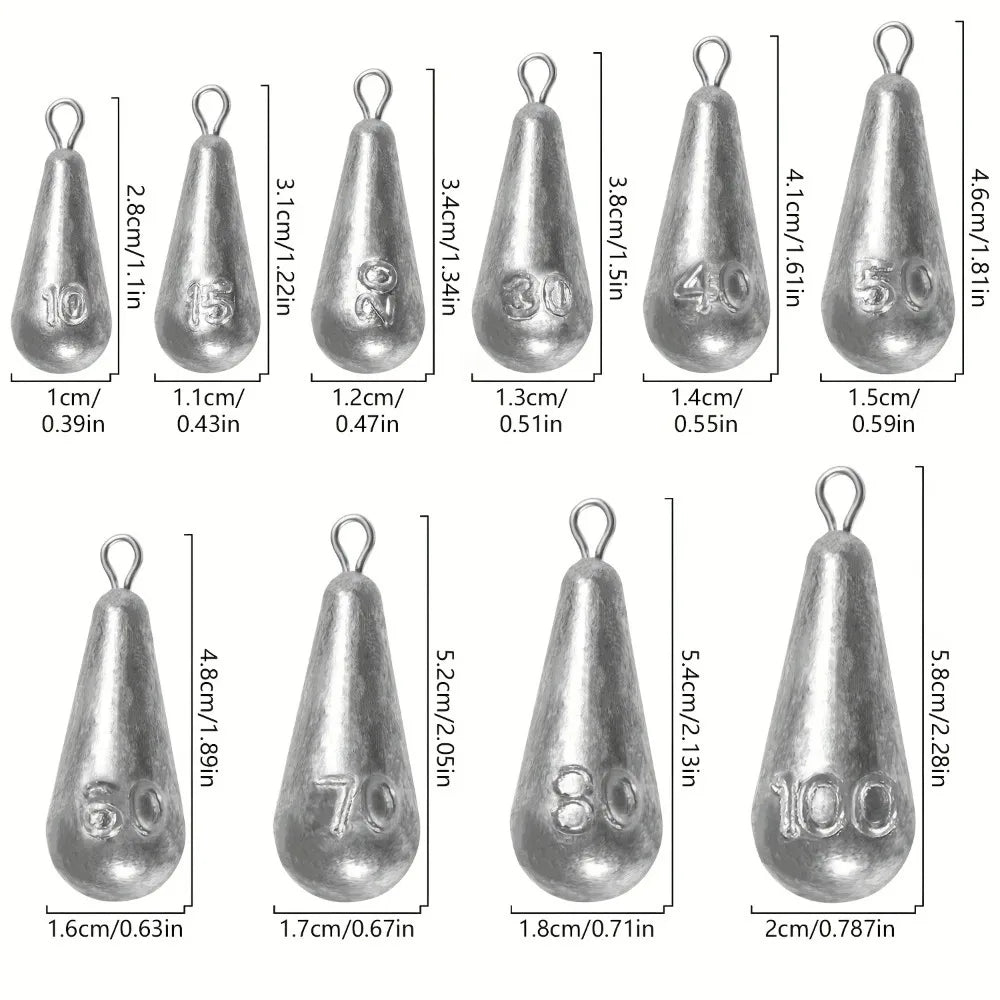 5pcs/20pcs 10g-100gFishing Weights Sinkers Teardrop-shaped hook-ring sinker for fishing Fishing tackle Casting Drop Shot Weights