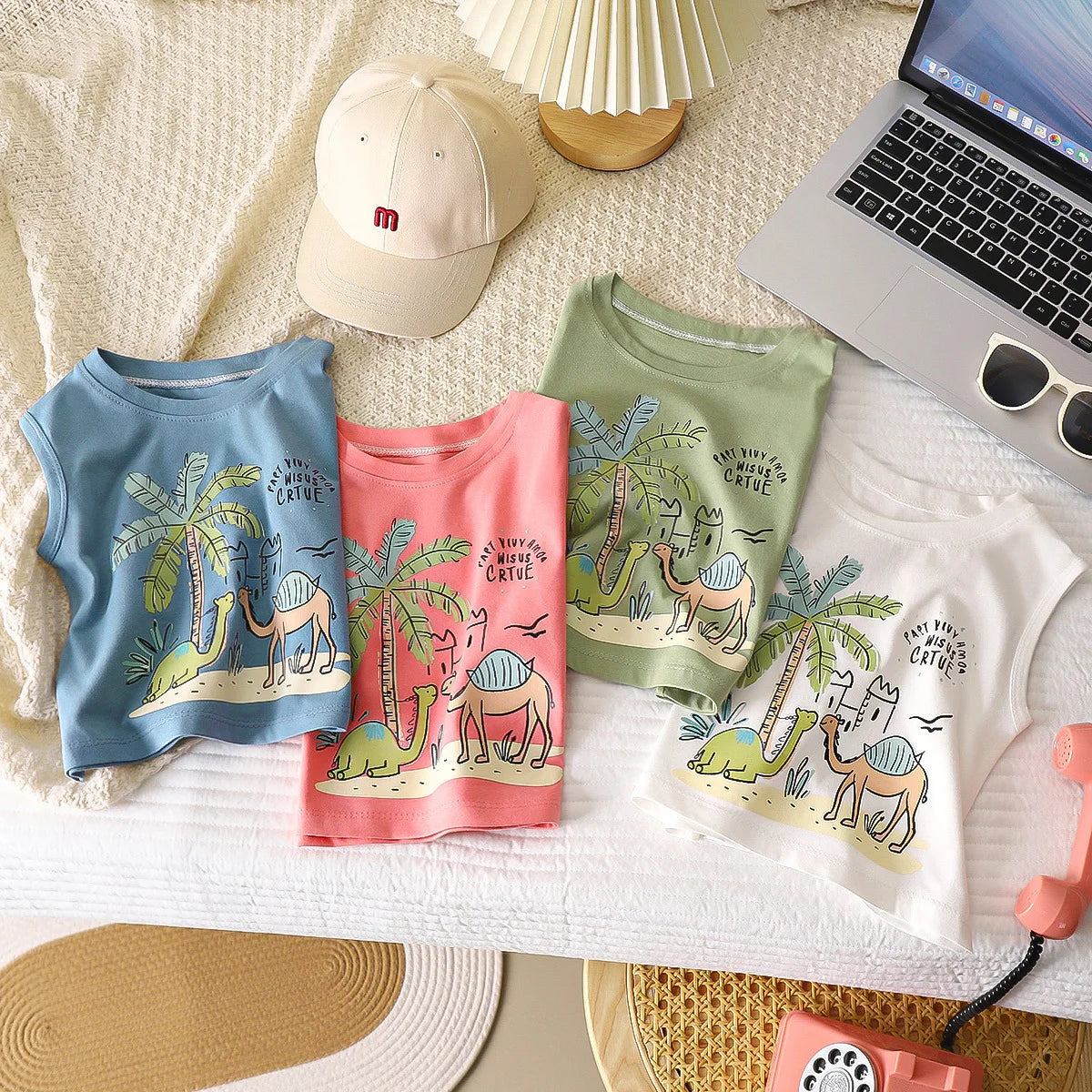 Kids Cartoon Tank Sleeveless Top Children Breathable Cotton T-shirt Vest Summer New Fashion Clothing