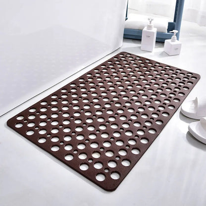 1pc Bathroom Non-Slip Mat With Suction Cup, 43x75cm Bath Rug, Shower Mat Round Hole Design, Bathroom Massage Ring, Quick Drain