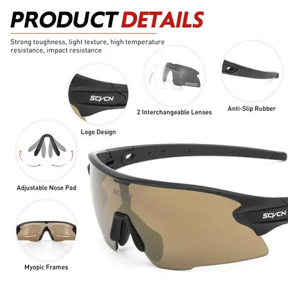 SCVCN UV400 Cycling glasses MTB Road Bike Riding Eyewear Outdoor Sport Sunglasses Running Driving Goggles Men Women camping golf