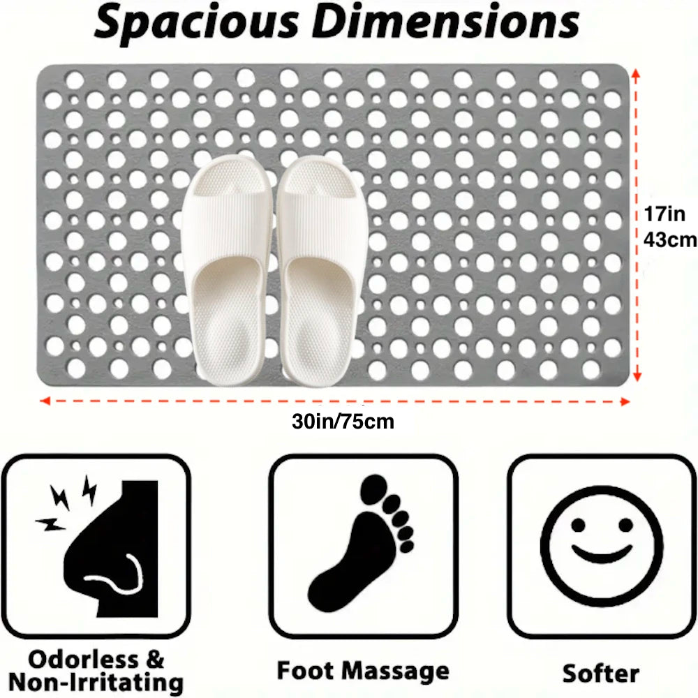 1pc Bathroom Non-Slip Mat With Suction Cup, 43x75cm Bath Rug, Shower Mat Round Hole Design, Bathroom Massage Ring, Quick Drain