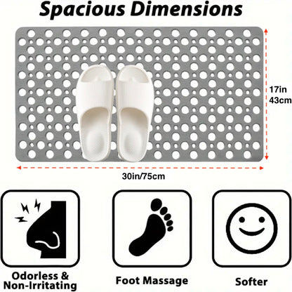 1pc Bathroom Non-Slip Mat With Suction Cup, 43x75cm Bath Rug, Shower Mat Round Hole Design, Bathroom Massage Ring, Quick Drain