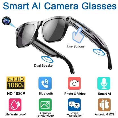Lenovo AI Smart Glasses With 8K 1200mp Camera Chat Gpt Touch Sport Sunglasses Music Player Bluetooth Calling Voice Assistant