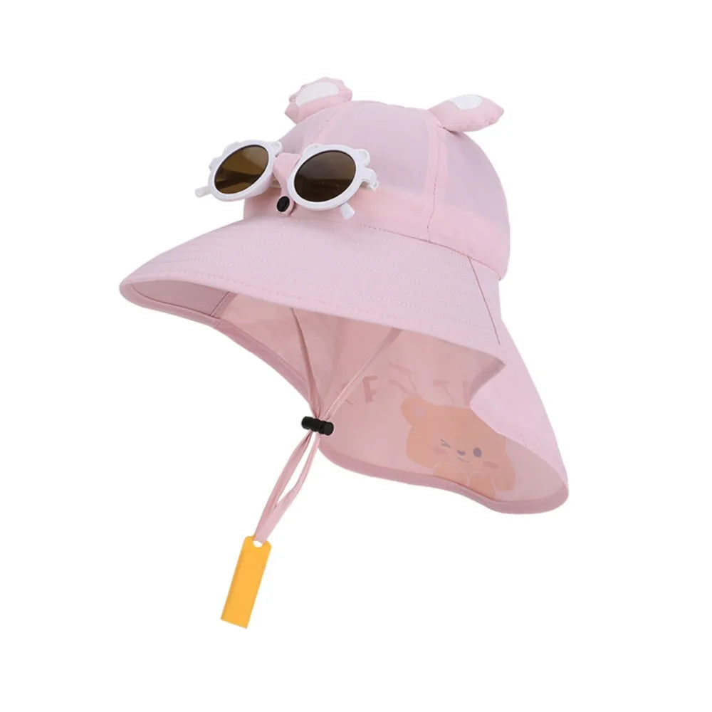 Big Brim Children's Sun Hat Sun Protection Extended Shawl Children Beach Cap Neck Cover Breathable Cartoon Fisherman Hat