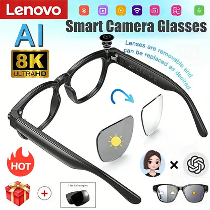 Lenovo Bluetooth 8K Smart AI Touch Glasses Camera With 800w Sport ChatGpt4.0 Sunglasses Calling Music Player For Men Women Gifts
