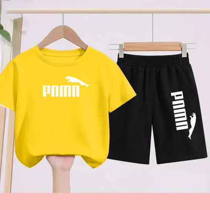 Summer 2 Piece Set 3-12 Age Children T-Shirt Letters Casual Short Sleeve+Shorts Boy Girl Comfortable Breathable Sportswear