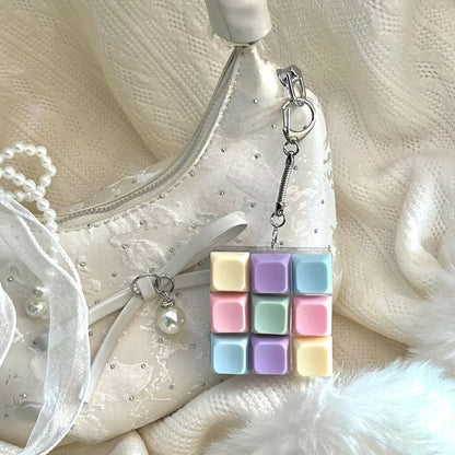 Bright Light 9 Keys Mechanical Axis Keychain Button Keycap Shaft Switch Relief Stress Toy Finger Clicker Key Ring Chain Gift