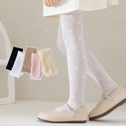 Girls Bow Print Mesh Tights