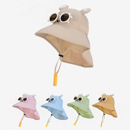 Big Brim Children's Sun Hat Sun Protection Extended Shawl Children Beach Cap Neck Cover Breathable Cartoon Fisherman Hat