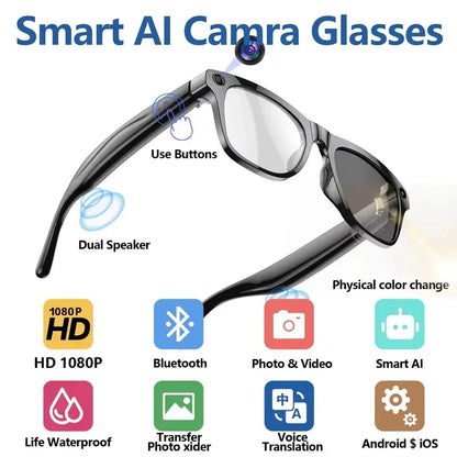 Lenovo AI Smart Glasses With 8K 1200mp Camera Chat Gpt Touch Sport Sunglasses Music Player Bluetooth Calling Voice Assistant