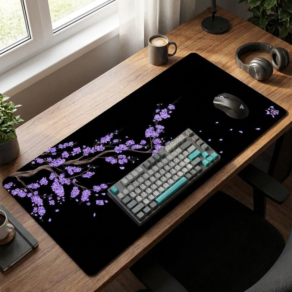 Black Sakura Cherry Blossom Gaming Mouse Pad