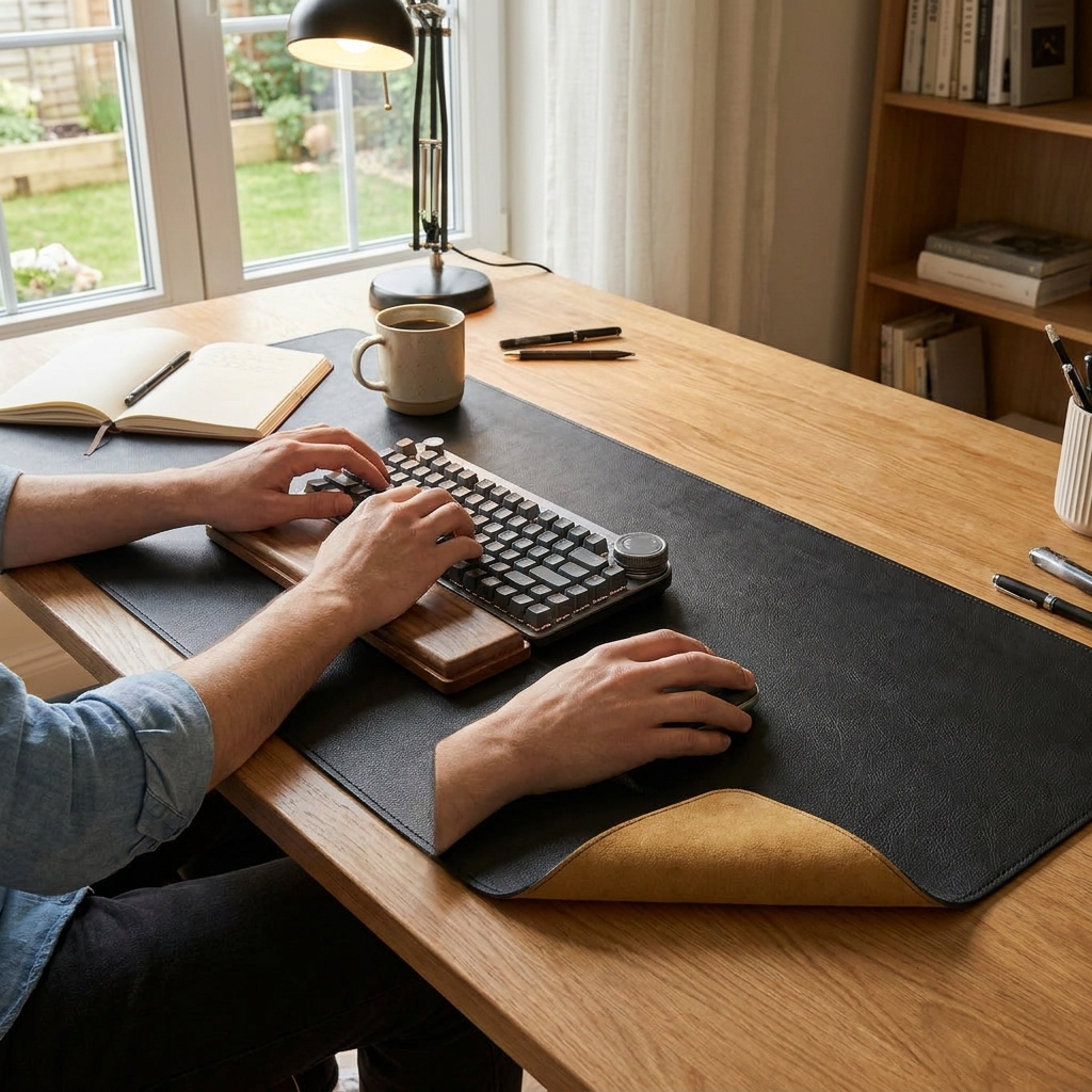 Dual-Sided Leather Cork Desk Mat
